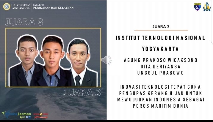 Mahasiswa ITNY Kembali Meraih Juara 3 Dalam Lomba Karya Tulis Ilmiah Mahasiswa Se-Indonesia AIRLANGGA MARITIME WEEK 2020