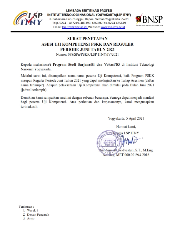 Surat Penetapan Asesi Uji Kompetensi PSKK & Reguler