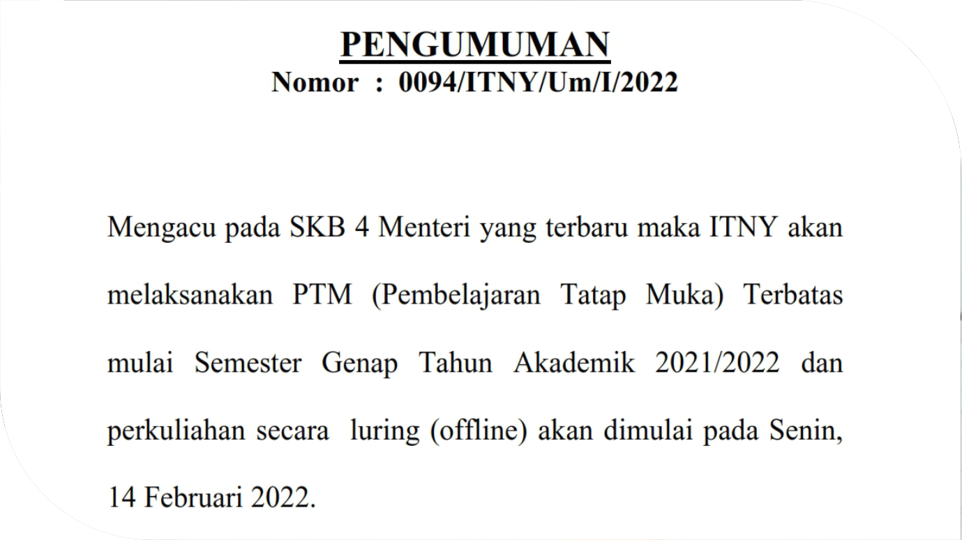 Pengumuman PTM  (Pembelajaran  Tatap  Muka) Semester 2021/2022 Genap