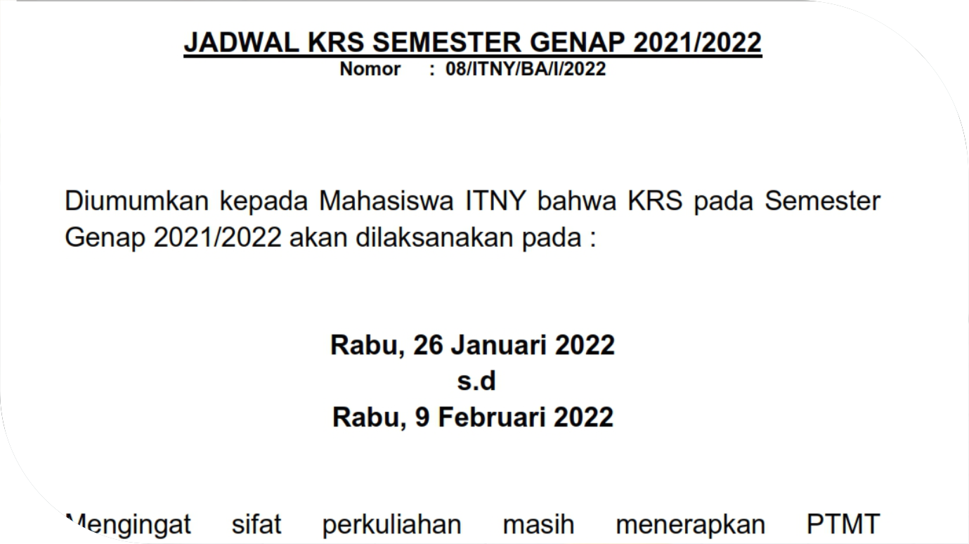 Jadwal KRS Semester Genap 2021/2022