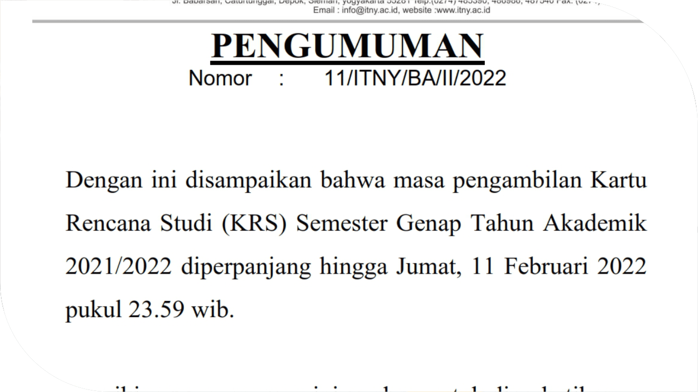 Pengumuman Masa  Pengambilan  Kartu Rencana  Studi  (KRS)  Semester  Genap  Tahun  Akademik 2021/2022  diperpanjang