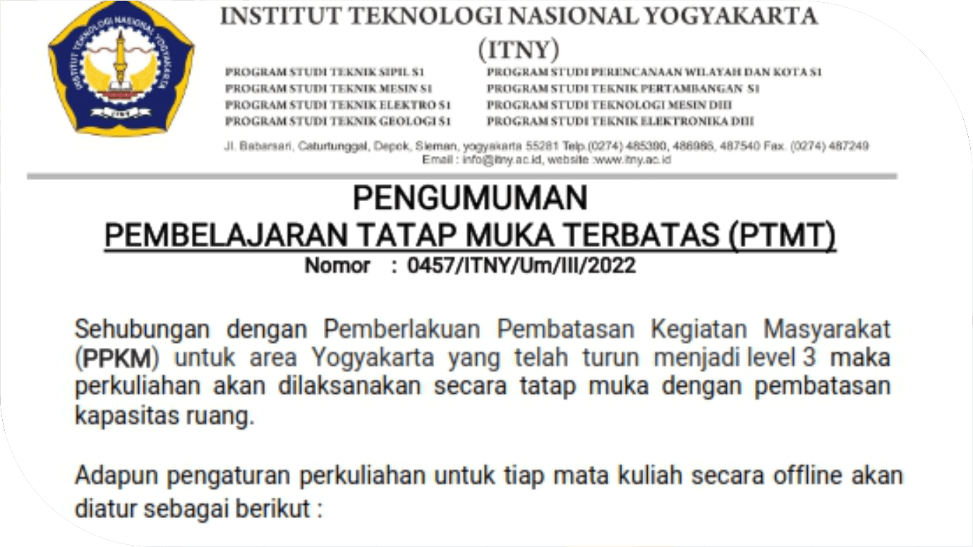 Pengumuman Pembelajaran Tatap Muka Terbatas (PTMT)