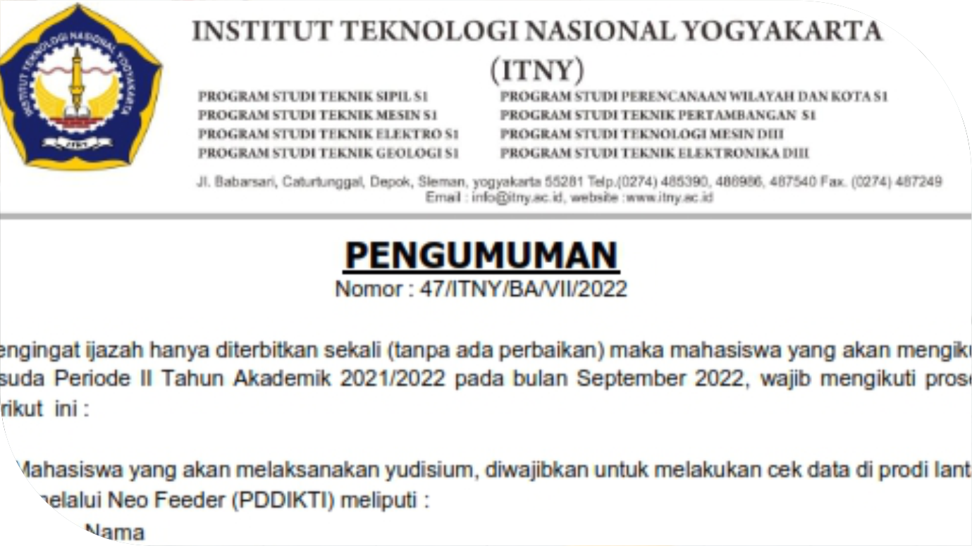 Pengumuman Verifikasi Data Mahasiswa Calon Wisudawan ITNY