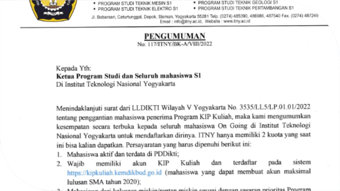 Pengumuman Penggantian Mahasiswa Penerima Program KIP Kuliah