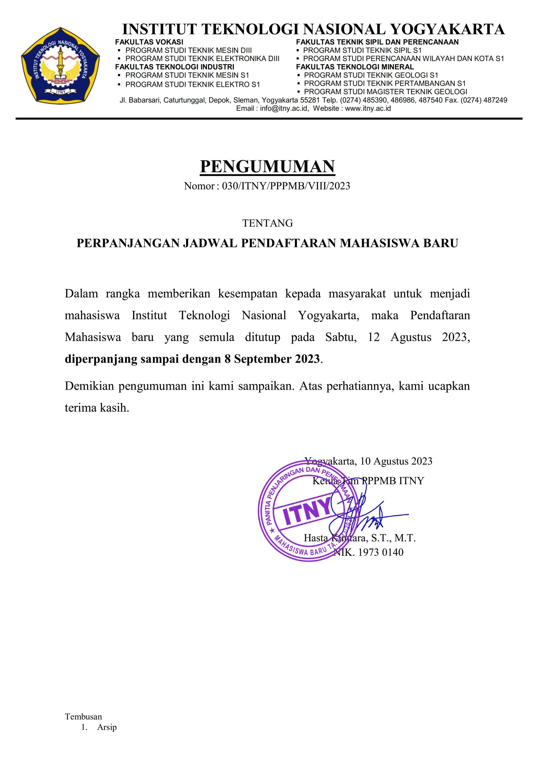 Perpanjangan Pendaftaran PMB 2023